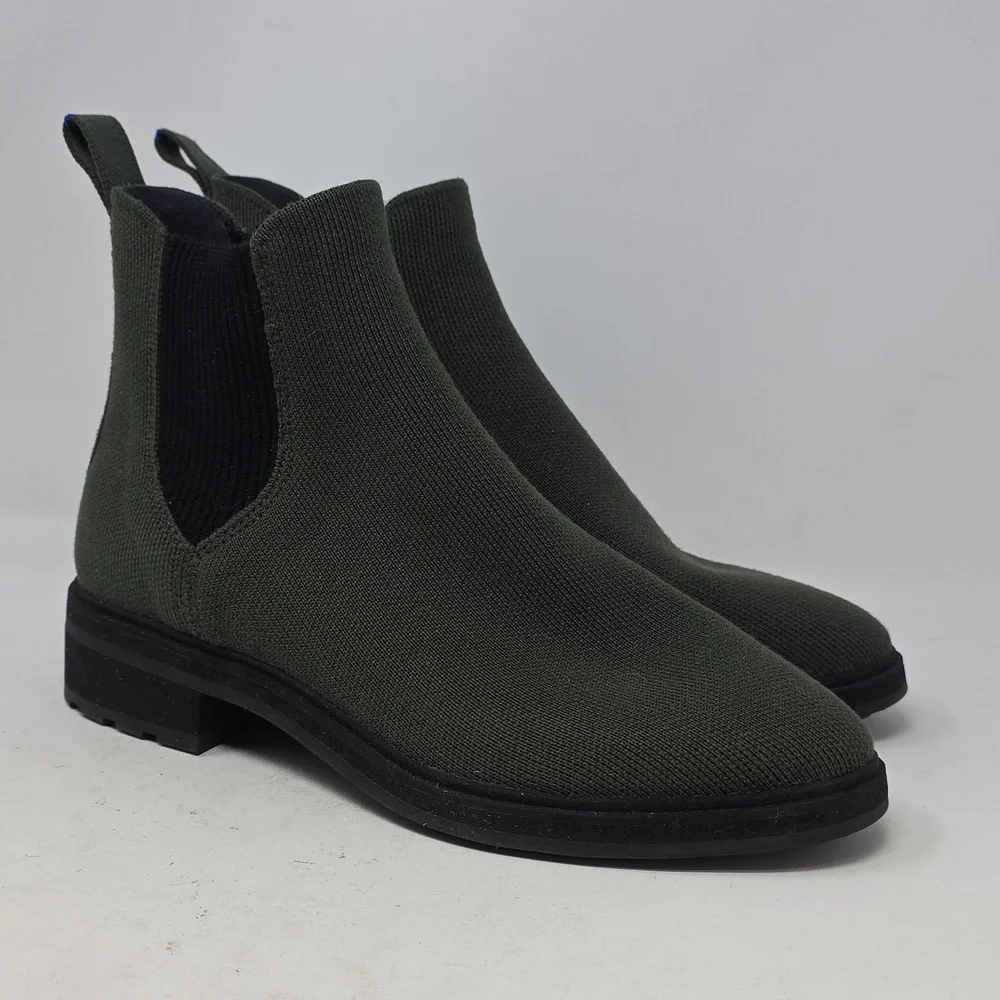 Rothy's The Lug Merino Wool Green Pull On Boots Stitching Detail Size 8.5